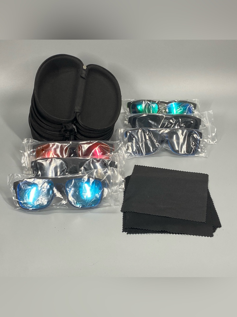 New Polarized Clip On Sunglasses Assorted Lens Lot Cases Cloths Included